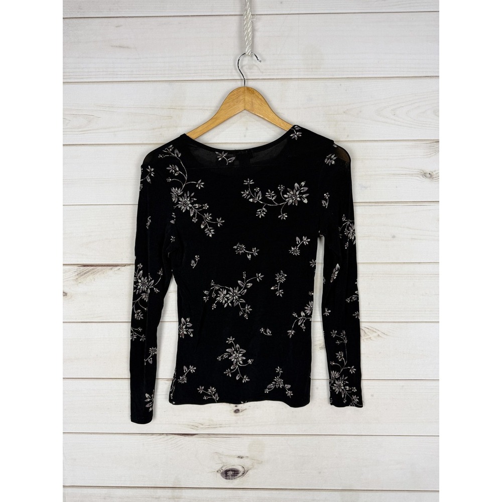 ES SL Top Skirt Set Womens Medium Black Floral Jersey 2 Piece Made USA - Picture 3 of 15